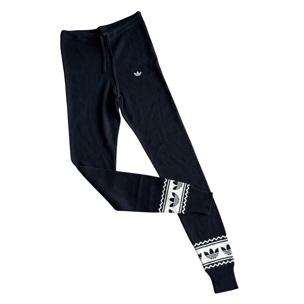 Adidas Originals Women Black Knit Fair Isle Leggings Trefoil W69334 Size 32